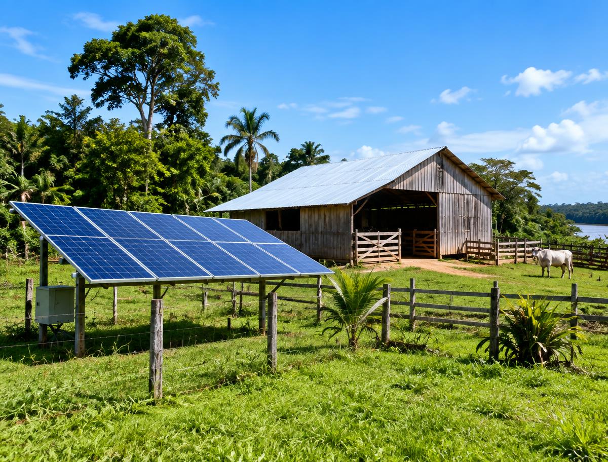 Painéis solares em propriedade rural
